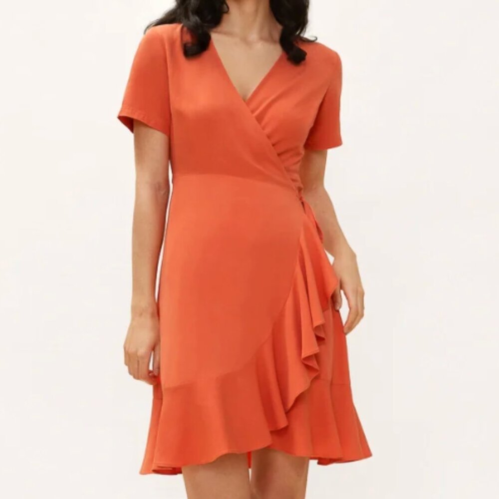 Rachel - Carmen Ruffle Wrap Dress in Orange Spritz - XS